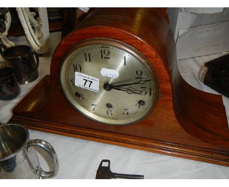 A mahogany Napoleon Hat Westminster chime mantel clock