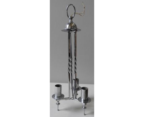 ART DECO CHROME CENTRAL PENDANT LIGHT, from a cinema in North Wales, 64 cm high
