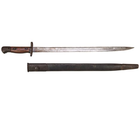 A BRITISH PATTERN 1907 SANDERSON BAYONET AND SCABBARD&nbsp;with stamp Crown cipher and GR 1907 to blade. Note: These bladed p