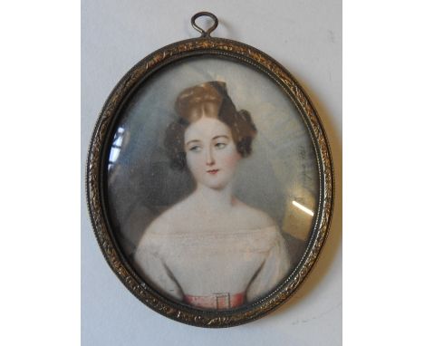 A mid 18th century oval miniature portrait water colour of regency lady, circa 1841, inscribed on right hand edge