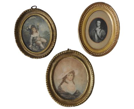 A 19TH CENTURY OVAL PORTRAIT LITHOGRAPH OF LADY CAROLINE RICKETS, and two other 19th century oval portraits of gentleman and 