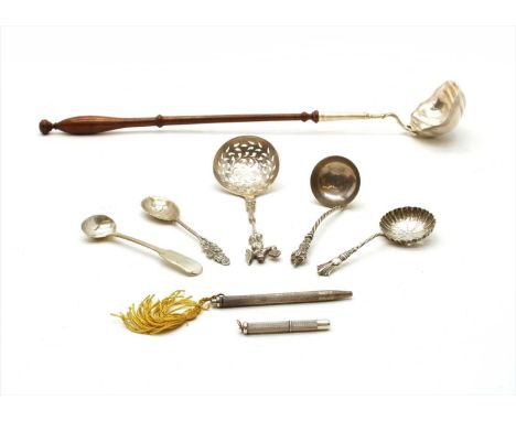 A collection of silver items, to include a punch ladle by C J Vander, London 1969, a propelling toothpick, by William H Manto