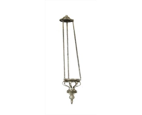 A silver sanctuary lamp base , possibly 18th Century, the chain and boss later and not silver