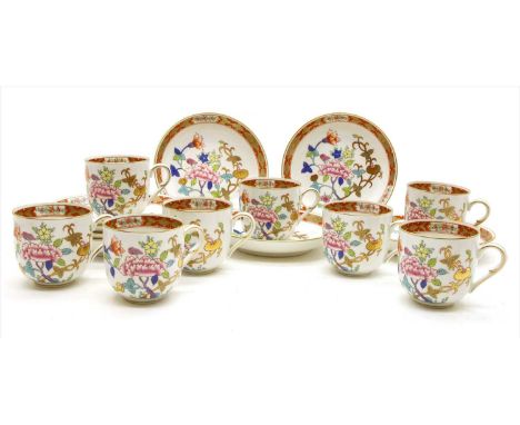 Herond porcelain , eight Imari type pattern cups and saucers