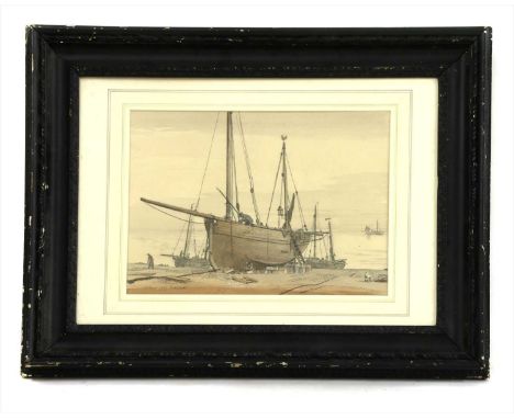 R Schwabe, FISHING BOAT, HASTINGS signed, inscribed and dated 1937, l.l. watercolour