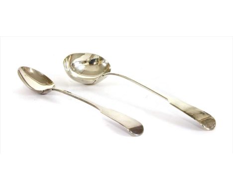 A George III fiddle pattern ladle , London 1809, 8oz and a basting spoon, London 1844, 4.5oz (2)