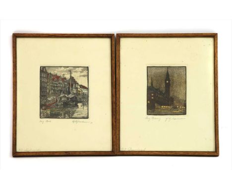 Hjalmar Bachmann , Four hand coloured engravings of Danish scenes
