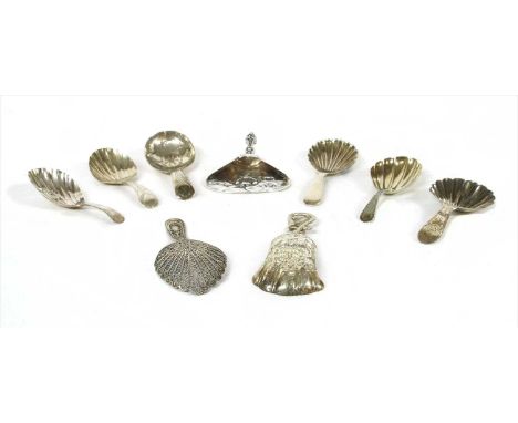 A collection of silver caddy spoons, George III and later, various dates and makers 3.2ozt