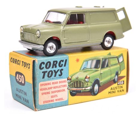 Corgi Toys Austin Mini Van (450). In light metallic green with red interior, complete with both rear doors, dished spun wheel