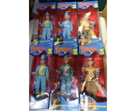 6 Pelham Puppet Thunderbirds 'Supermarionette'. 2x Virgil, 2x Alan and 2x 'The Hood'. All boxed, minor wear. Puppets unused. 