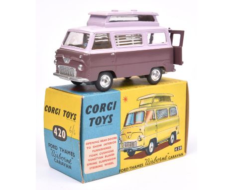 Corgi Toys Ford Thames Airborne Caravan (420). Pale lilac top with deep lilac lower, with light brown interior, dished spun w