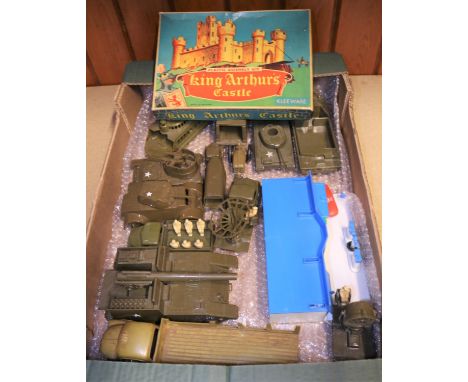 15x Kleeware molded plastic military vehicles in US livery etc. Including; a DUKW, Personnel Carrier, Searchlight, 240mm  How