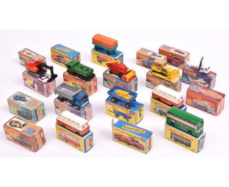 19 Matchbox Series, Superfast and 75 Series. No2 Mercedes Trailer, 22 Freeman Intercity Commuter, 36 Draguar, 40 Hay Trailer,