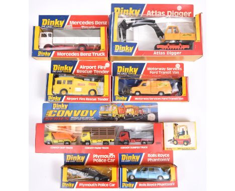 8x Dinky Toys. Rolls Royce Phantom V (124). Plymouth Police Car (244). Airport Fire Rescue Tender (263). Convoy Series Gift S