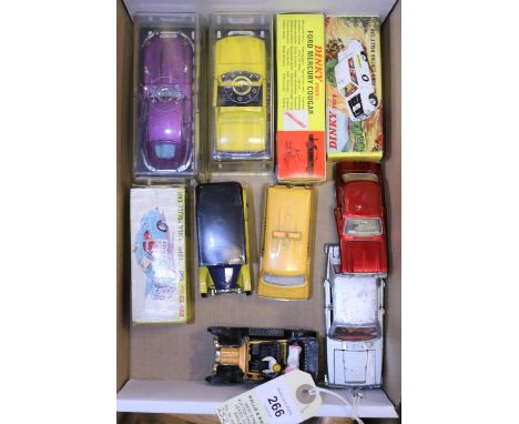 10 Dinky Toys. Ford Cortina Rally Car (212). A Mk 1 Cortina in white with black bonnet, RN8. Ford Mercury Cougar (174) in met