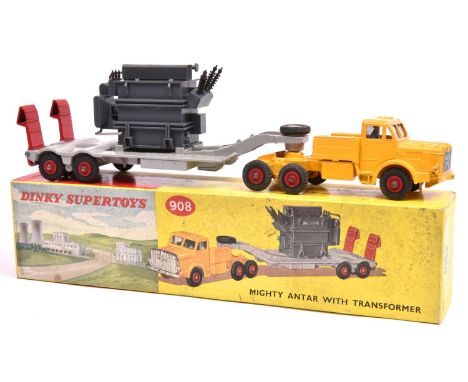 Dinky Supertoys Mighty Antar Transporter with Transformer (908). With yellow tractor unit, grey flatbed and red wheels and ra