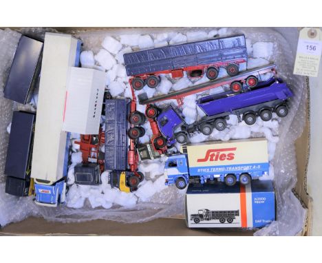 8 Tekno, ETMTF, kit built, Lion Car, etc trucks. Scania 143M tractor unit with a refer trailer Sties white/light blue livery.