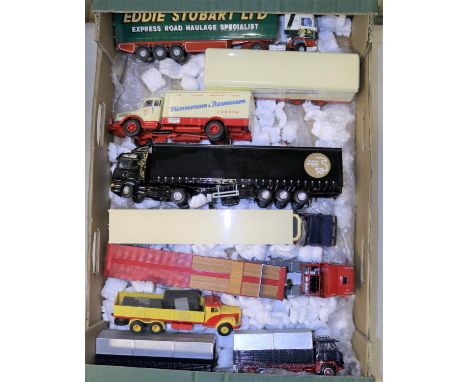 7 various trucks/articulated trucks by Tekno, Minichamps, NZG, kit built etc. Scania R500 tractor unit with curtainside trail