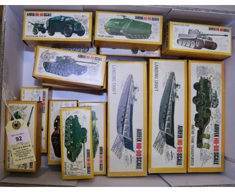 16x Airfix HO-OO scale military vehicles. Including; 2x Landing Crafts. Antar Tank Transporter. Half-Track &amp; Gun. German 