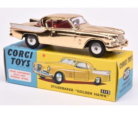 Corgi Toys Studebaker Golden Hawk (211S). In gold wash vacuum plated finish, with white flash and red interior, smooth spun w