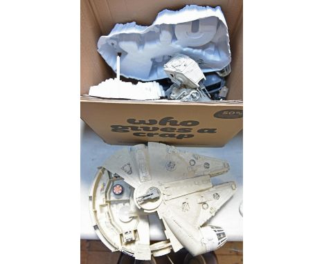6x vintage Star Wars vehicles/playsets. Hoth Playset, Millenium Falcon, Darth Vader's TIE fighter, AT-ST with driver, Speedbi