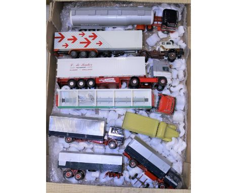 7 Tekno, Conrad and Brazilian trucks. Scania 124L tractor unit with tanker trailer, in silver/dark blue/red Liquid Logistics 