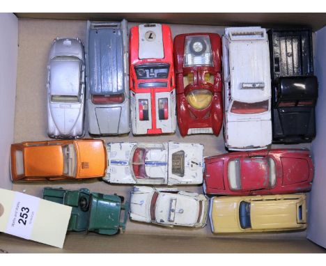 12 Dinky cars most for restoration. 3 over painted , Fiat 2300 Station Wagon, Volvo 1800S, Range Rover Police, Series 3 Land 