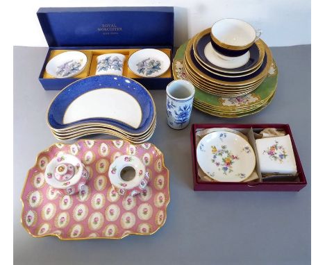 Various ceramics to include an inkstand with two inkwells (one minus insert and lid), two boxed sets (Royal Worcester and Min