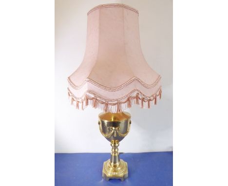 A heavy cast-brass table lamp and shade; in Robert Adam style with swags (74cm high including shade, 44cm the base to the top