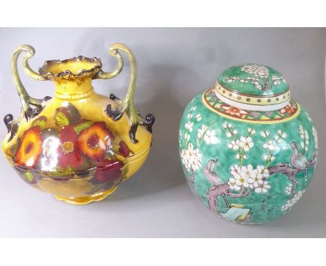 A Chinese porcelain ginger jar together with a&nbsp;Madras Ware ceramic vase by George Jones; the ginger jar&nbsp;and cover&n