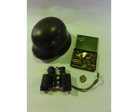 A German military steel helmet WWII with single decal NSKK (National Socialist Motor Corps) with original leather lined inter