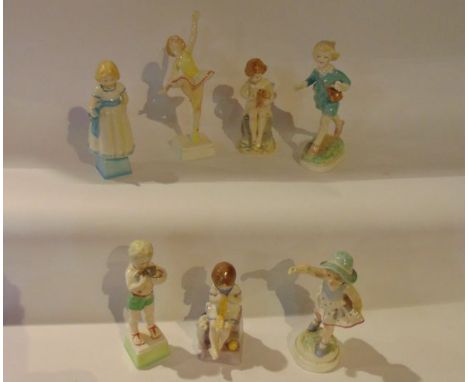 A set of seven Royal Worcester figures of children representing the days of the week, Mondays Child, a little girl wearing a 