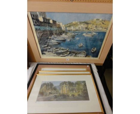A signed coloured print after Edward Seago showing the Port of Ponza, signed in pencil bottom right, 50cm x 67cm approximatel