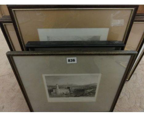 A set of three 19th century black and white lithographs after David Roberts RA, subjects including Dakke in Nubia, Statues of