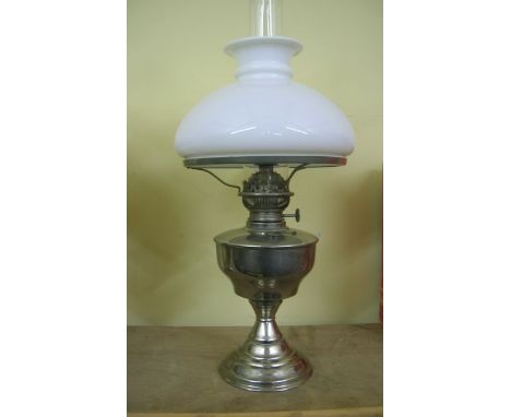 A metal Veritas table lamp complete with matador burner and opaline vesta shade