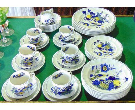 A quantity of Spode Bluebird pattern dinner and tea wares number S3274 comprising six dinner plates, five side plates, six so