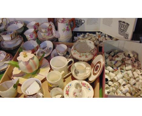 A collection of ceramics including a part Royal Stafford coffee service with moulded and painted pink prunus blossom decorati