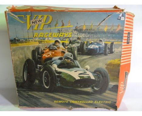A vintage boxed "New VIP raceways" remote controlled electric set