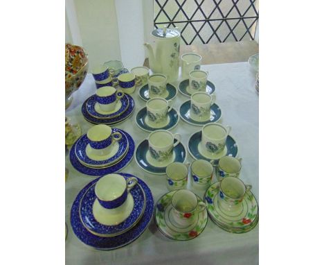 A six place Susie Cooper Glen Mist pattern coffee set number C1035 comprising coffee pot, milk jug, sugar bowl, six coffee cu