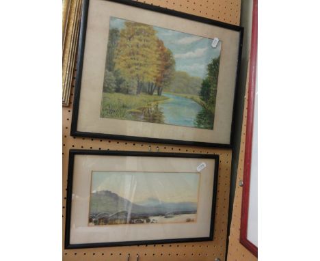 A pair of small early 20th century gouache studies of mountainous landscapes, one signed bottom left F B Brookes, the other i