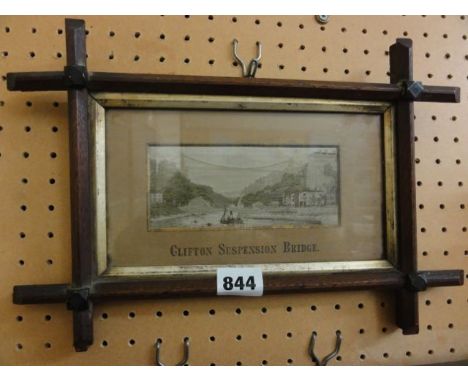A 19th century stevengraph machine embroidered picture showing the Clifton Suspension Bridge with tug boat, inscribed to moun