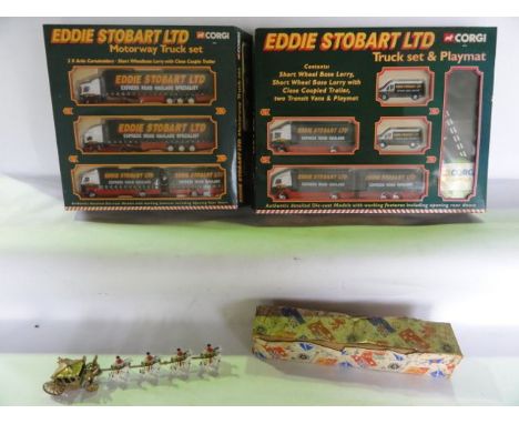 A boxed Eddie Stobart Ltd motorway truck set by Corgi to include 2 x artic curtainsiders, shortwheel base lorry with close co