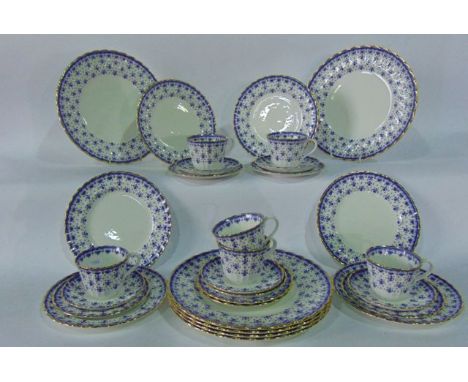 A collection of Spode blue and white printed dinner and tea wares in the Fleur de Lys pattern comprising six dinner plates, s