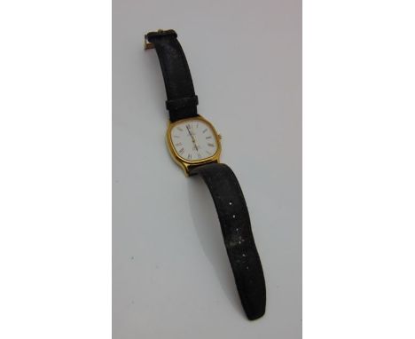 A gentleman's gold-plated wristwatch, Omega Seamaster Quartz, the cushion-shaped gilt dial with gilt Roman and baton numerals