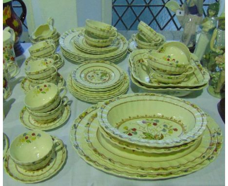 A quantity of Copeland Spode Cowslip pattern dinner and tea wares comprising two oval graduated meat plates, a pair of oval s