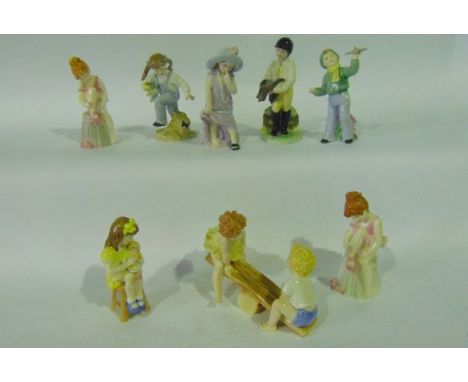 A set of six Royal Worcester figures from The Boys and Girls Come Out To Play Series - See-Saw, Ballet (2), Dressing Up, Flig