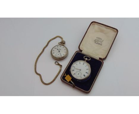 An English silver open-faced pocket watch, Chester, 1917, the white enamelled dial with black Roman numerals, subsidiary dial