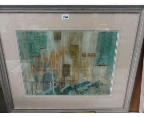 A mixed media study by F Donald Blake, RI RSMA, of a building with arched doorway and shutters, signed bottom right F Donald 