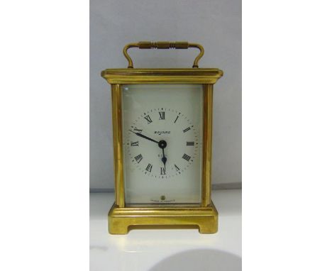 A simple brass cased carriage clock with 8-day timepiece, the dial marked Bayard