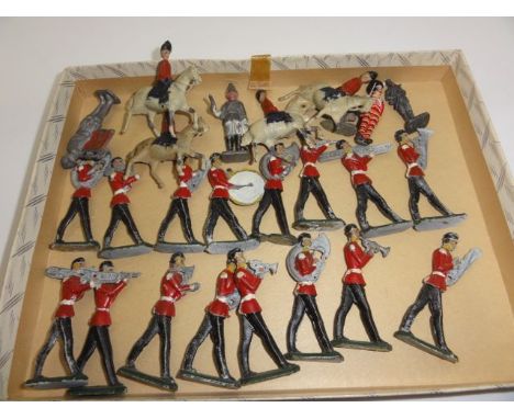 A good quality vintage sixteen piece painted lead marching Military Band, attributed to W.Britans togetehr with four smaller 